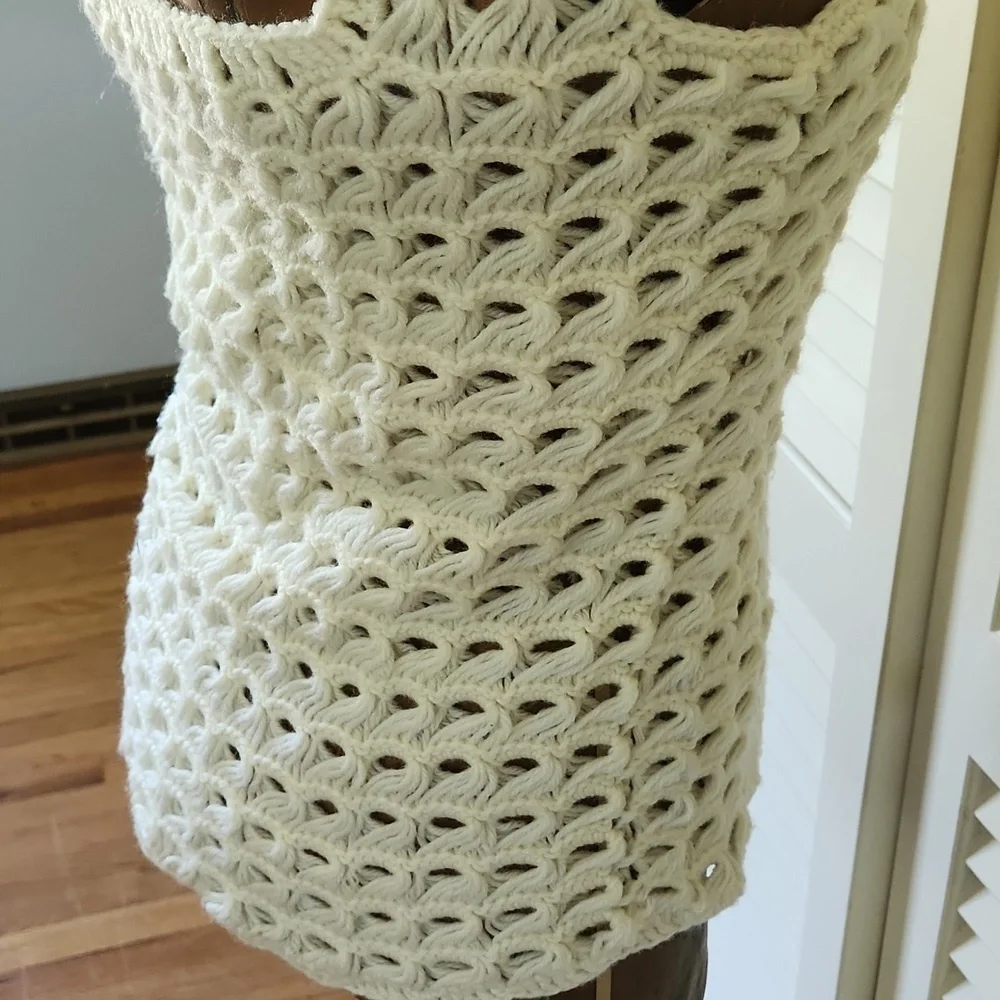 Handmade Crochet Knit Tank Cream Colored Yarn - Picture 7 of 7